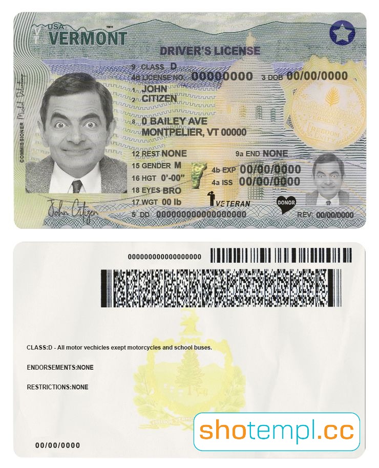 Vermont Driver License PSD Template V2